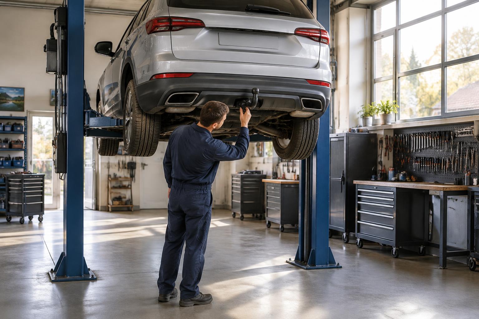 Un technicien prépare un attelage en atelier